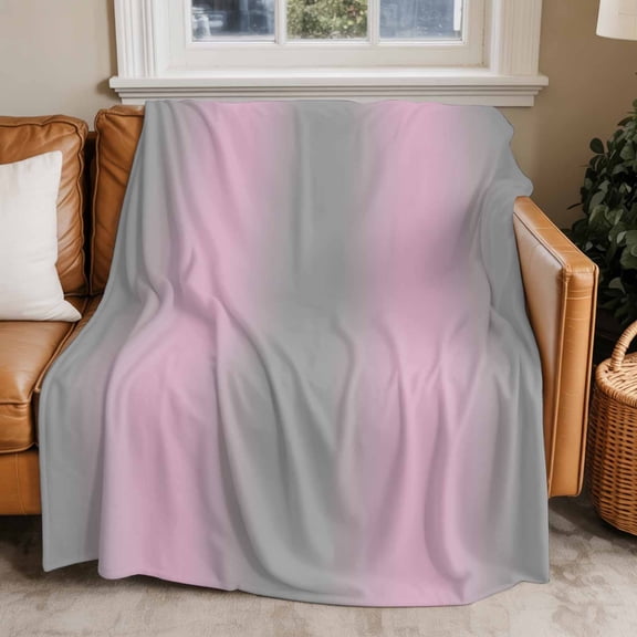 Throw Blanket for Couch Ombre Grey Pink Soft Fleece Flannel Blankets Cozy Lightweight Blanket for Home Sofa Living Room Gradient Color Bed Throws 60" x 80"