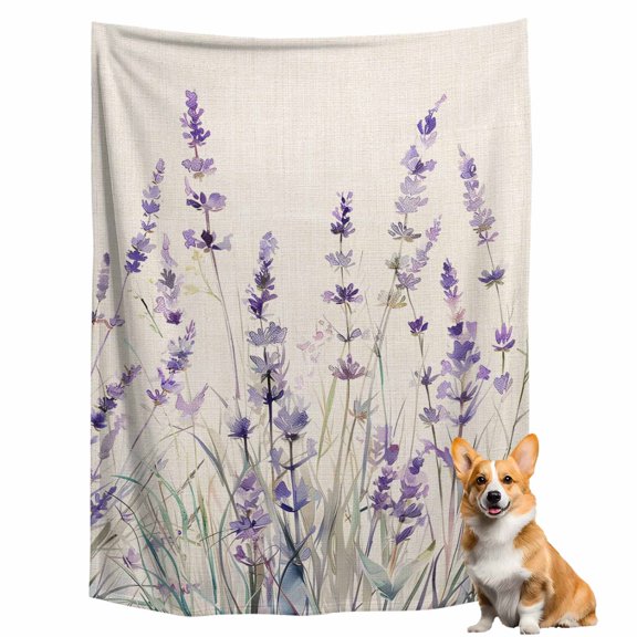 Throw Blanket for Couch, Pastoral Watercolor Lavender Soft Fleece Blanket 40x50in, Cozy Warm Flannel Throw Blankets All Season Use, Farmhouse Flower Leaves Lightweight Blankets for Sofa Bed