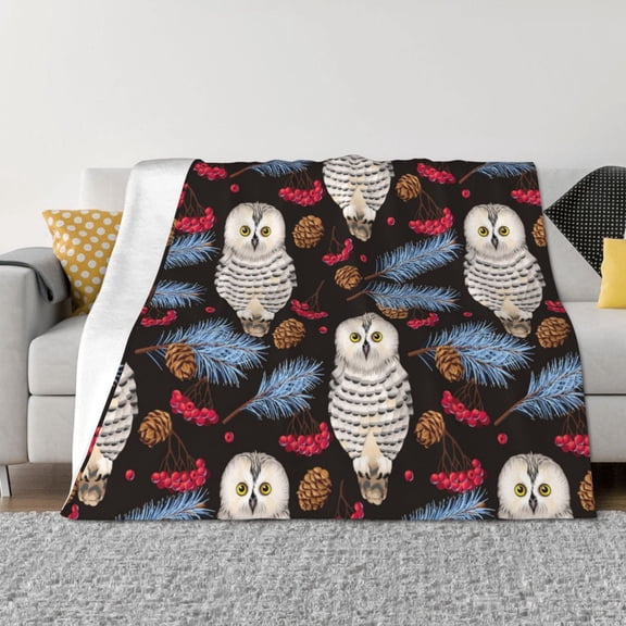 Throw Blanket for Couch - Pinecone Owl White Soft Comfy Lightweight Cozy Warm Throw Blanket, Fuzzy Plush Flannel Blanket & Throws for Sofa and Bed All Season