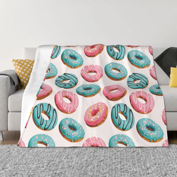 Throw Blanket for Couch - Pink Blue Donut Print Soft Comfy Lightweight Cozy Warm Throw Blanket, Fuzzy Plush Flannel Blanket & Throws for Sofa and Bed All Season