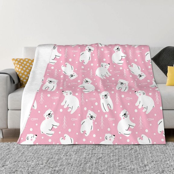 Throw Blanket for Couch - Pink Cartoon Bear Soft Comfy Lightweight Cozy Warm Throw Blanket, Fuzzy Plush Flannel Blanket & Throws for Sofa and Bed All Season
