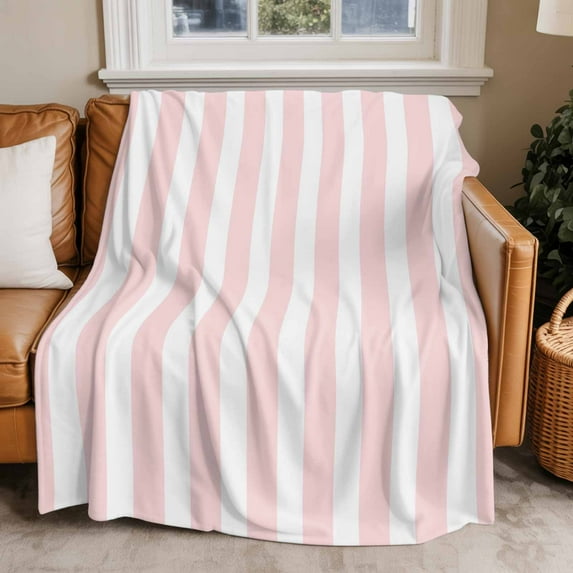 Throw Blanket for Couch Pink Stripes Soft Fleece Flannel Blankets Cozy Lightweight Blanket for Home Sofa Living Room Pink White Vertical Striped Bed Throws 30" x 40"