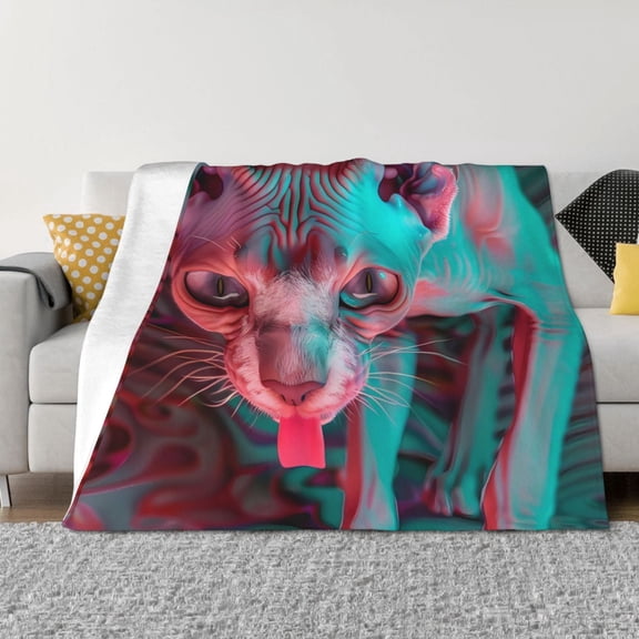 Throw Blanket for Couch - Psychedelic Hairless Cat Soft Comfy Lightweight Cozy Warm Throw Blanket, Fuzzy Plush Flannel Blanket & Throws for Sofa and Bed All Season