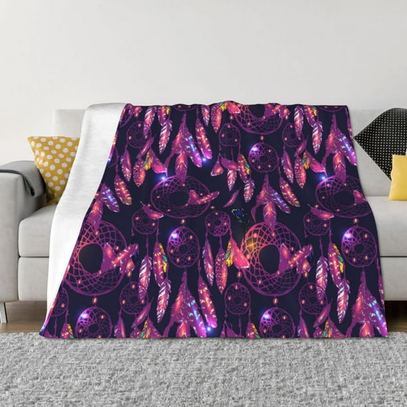 Throw Blanket for Couch - Purple Dreamcatcher Super Soft Fuzzy Comfy Throw Blanket, Cozy Lightweight Funny Plush Flannel Blanket Throws for Sofa and Bed All Season