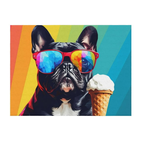 Throw Blanket for Couch, Rainbow Bulldog Sunglasses Super Soft Fuzzy Comfy Warm Throw Blanket, Cuteness Lightweight Cozy Plush Flannel Blanket & Throws for Sofa and Bed All Season