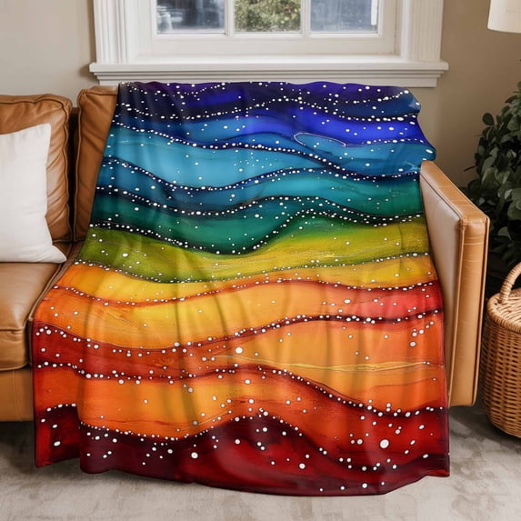 Throw Blanket for Couch Rainbow Wave Soft Fleece Flannel Blankets Cozy Lightweight Blanket for Home Sofa Living Room Abstract Art Bed Throws 30" x 40"