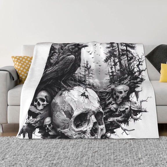 Throw Blanket for Couch - Raven Skulls Forest Soft Comfy Lightweight Cozy Warm Throw Blanket, Fuzzy Plush Flannel Blanket & Throws for Sofa and Bed All Season