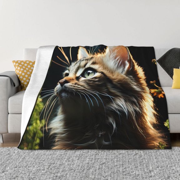 Throw Blanket for Couch - Realistic Style Cute Cat Soft Comfy Lightweight Cozy Warm Throw Blanket, Fuzzy Plush Flannel Blanket & Throws for Sofa and Bed All Season