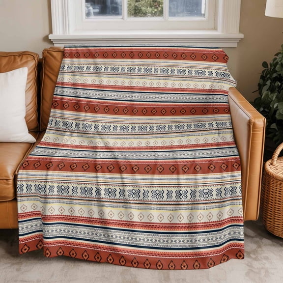 Throw Blanket for Couch Retro Farmhouse Style Soft Fleece Flannel Blankets Cozy Lightweight Blanket for Home Sofa Living Room Ethnic Line Bed Throws 40" x 50"