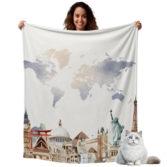 Throw Blanket for Couch, Retro Maps of The World Tourism Soft Cozy Warm Flannel Blanket 30x40in, Abstract Graffiti Texture Lightweight Fleece Throw Blankets for Sofa Bedroom Office All Season Use