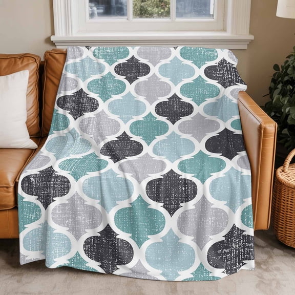 Throw Blanket for Couch Retro Moroccan Pattern Soft Fleece Flannel Blankets Cozy Lightweight Blanket for Home Sofa Living Room Geometric Style Bed Throws 50" x 60"
