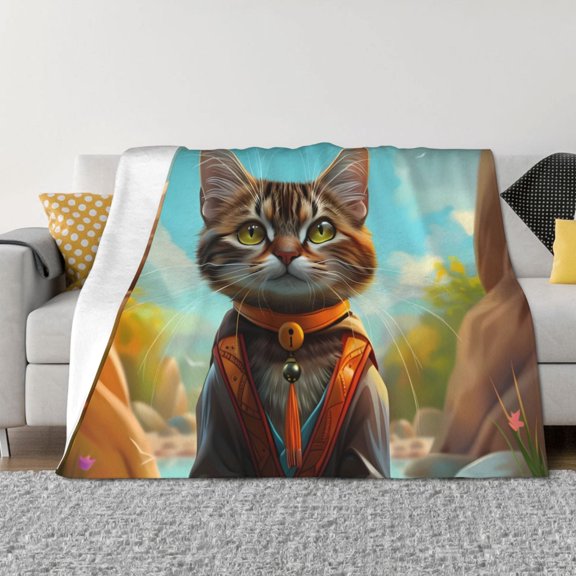 Throw Blanket for Couch - Riverside Meditating Cat Soft Comfy Lightweight Cozy Warm Throw Blanket, Fuzzy Plush Flannel Blanket & Throws for Sofa and Bed All Season