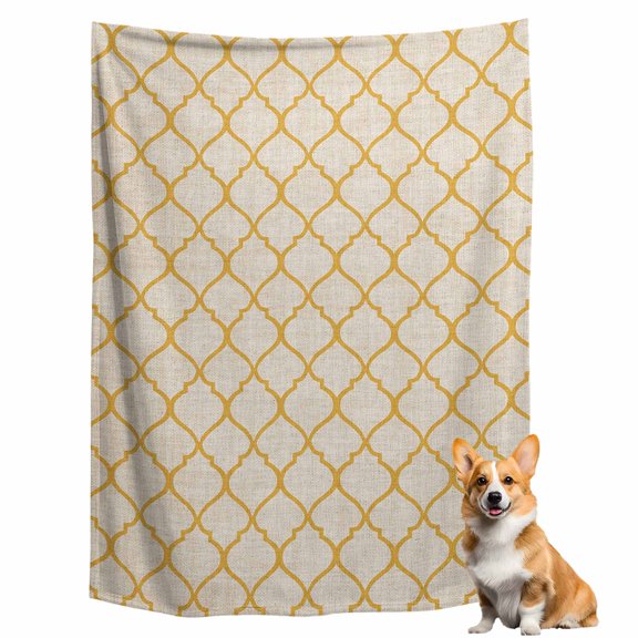 Throw Blanket for Couch, Rustic Morocco Tile Lattice Pattern Soft Fleece Blanket 40x50in, Cozy Warm Flannel Throw Blankets All Season Use, Farmhouse Burlap Texture Lightweight Blankets for Sofa Bed