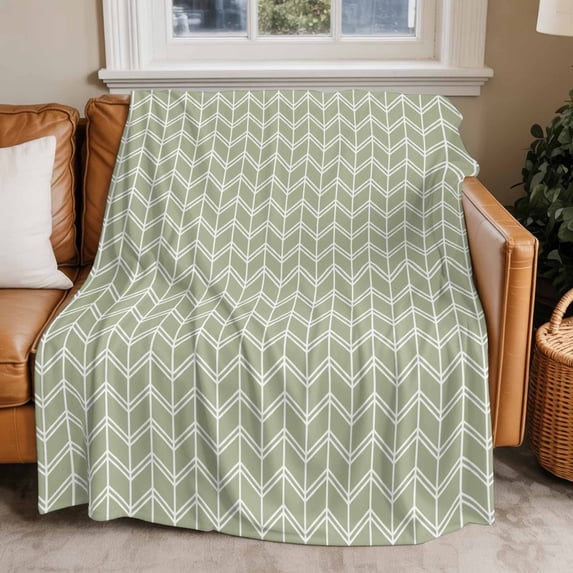 Throw Blanket for Couch Sage Green Geometric Waves Soft Fleece Flannel Blankets Cozy Lightweight Blanket for Home Sofa Living Room Abstract Stripes Bed Throws 30" x 40"