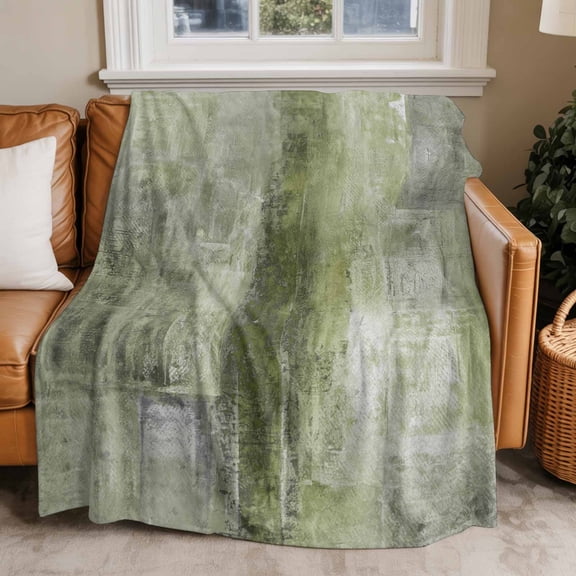 Throw Blanket for Couch Sage Green Paint Soft Fleece Flannel Blankets Cozy Lightweight Blanket for Home Sofa Living Room Abstract Art Graffiti Bed Throws 50" x 60"