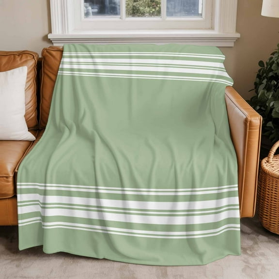 Throw Blanket for Couch Sage Green Striped Soft Fleece Flannel Blankets Cozy Lightweight Blanket for Home Sofa Living Room Stripes Bed Throws 50" x 60"