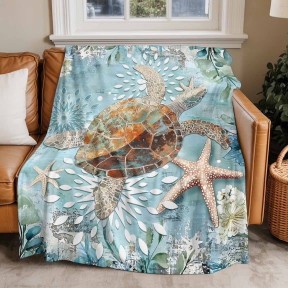 Throw Blanket for Couch Sea Turtle Soft Fleece Flannel Blankets Cozy Lightweight Blanket for Home Sofa Living Room Ocean Teal Blue Bed Throws 30" x 40"