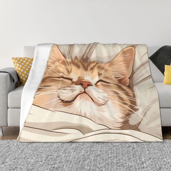 Throw Blanket for Couch - Sleeping Cat In Blanket Soft Comfy Lightweight Cozy Warm Throw Blanket, Fuzzy Plush Flannel Blanket & Throws for Sofa and Bed All Season