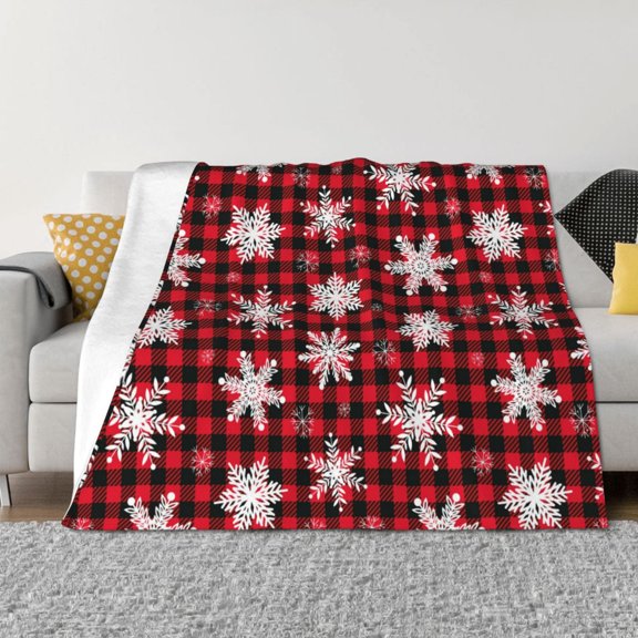 Throw Blanket for Couch - Snowflakes Plaid Christmas Soft Comfy Lightweight Cozy Warm Throw Blanket, Fuzzy Plush Flannel Blanket & Throws for Sofa and Bed All Season