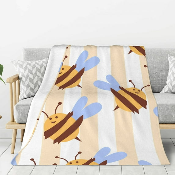 Throw Blanket for Couch Sofa and Bed, A Bee Super Soft Plush Throw Blanket, Fuzzy Cuteness Comfy Warm Washable Flannel Blanket & Throws for All Season 60"x50"