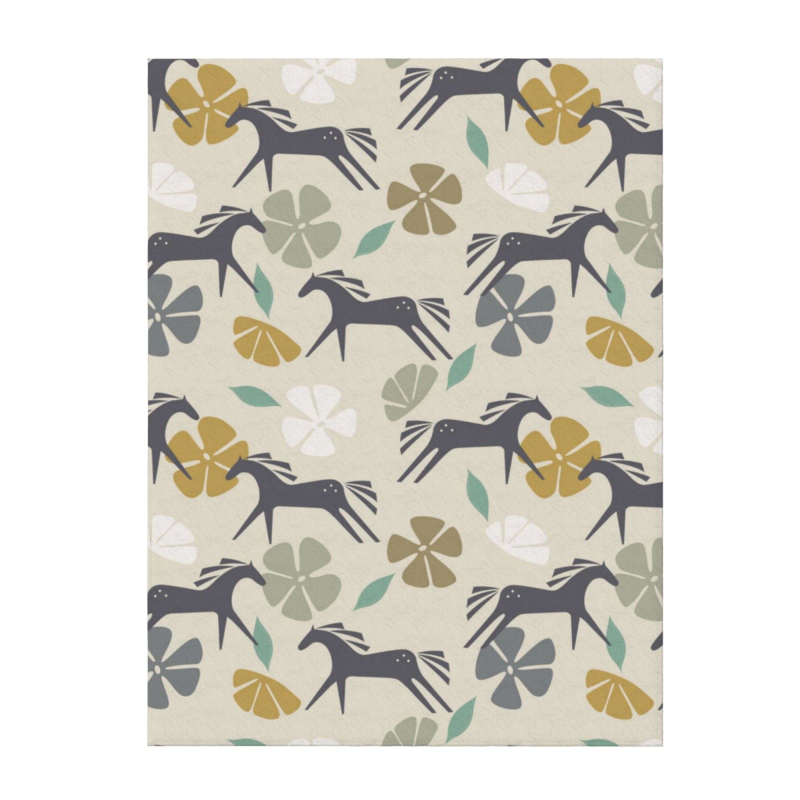 Throw Blanket for Couch Sofa and Bed, Abstract Cartoon Horse Flower