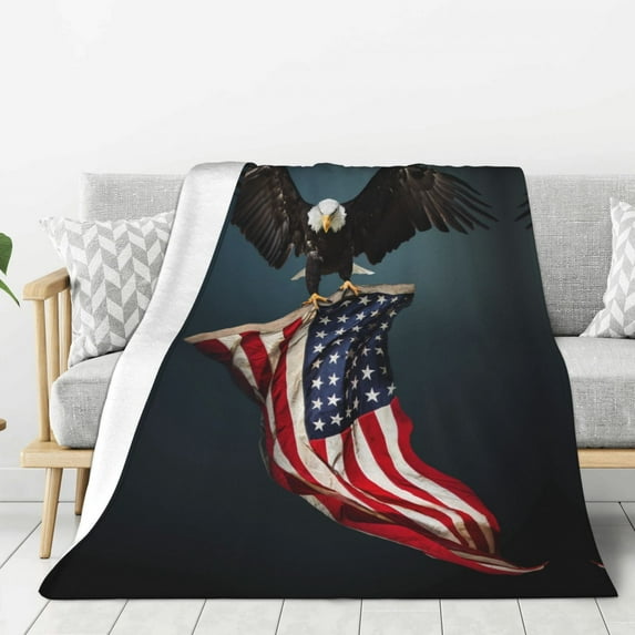 Throw Blanket for Couch Sofa and Bed, American Flag Super Soft Plush Throw Blanket, Fuzzy Cuteness Comfy Warm Washable Flannel Blanket & Throws for All Season 80"x60"