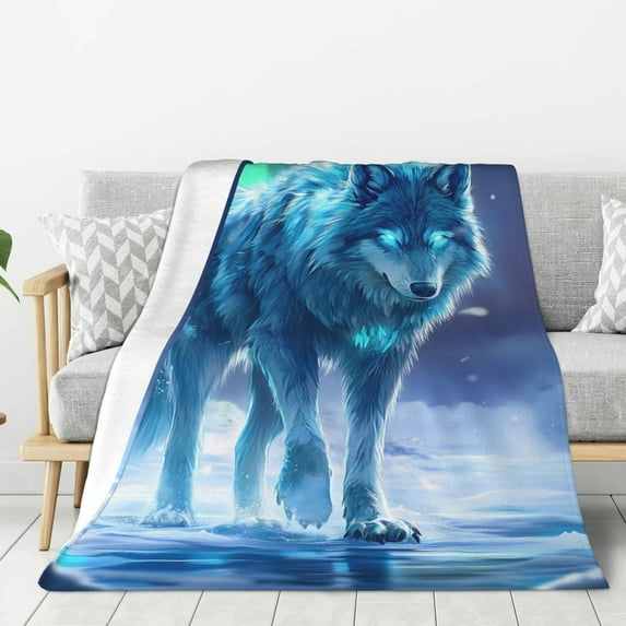 Throw Blanket for Couch Sofa and Bed, Aurora Wolf Frozen Lake A Super Soft Plush Throw Blanket, Fuzzy Cuteness Comfy Warm Washable Flannel Blanket & Throws for All Season 40"x30"
