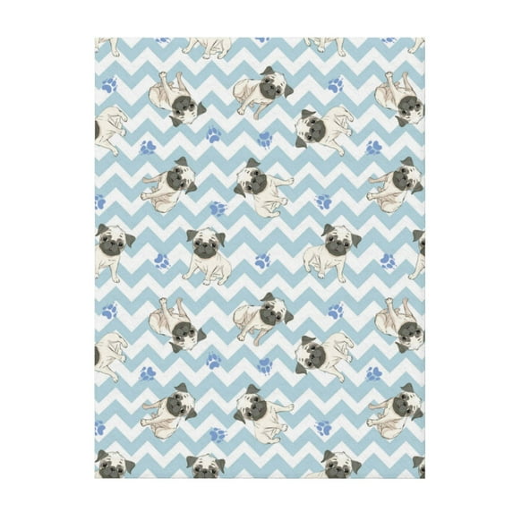 Throw Blanket for Couch Sofa and Bed, Blue Striped Cute French Bulldog Super Soft Plush Throw Blanket, Fuzzy Cuteness Comfy Warm Washable Flannel Blanket & Throws for All Season 80"x60"