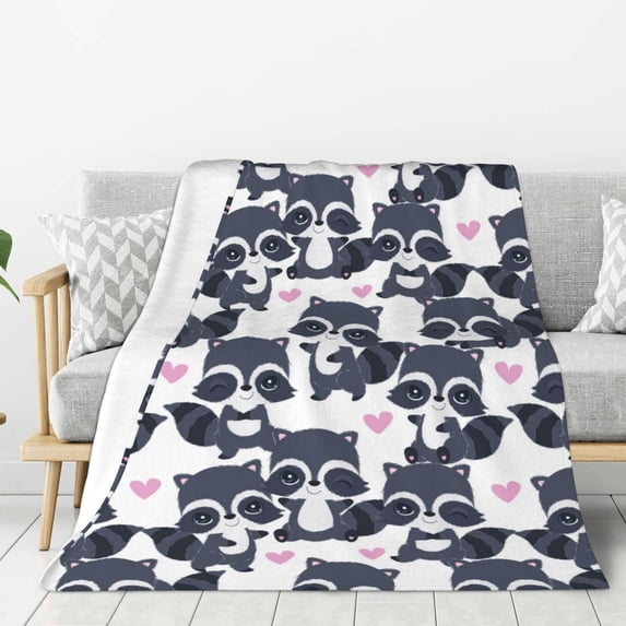 Throw Blanket for Couch Sofa and Bed, Cartoon Raccoon Super Soft Plush Throw Blanket, Fuzzy Cuteness Comfy Warm Washable Flannel Blanket & Throws for All Season 80"x60"