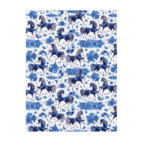 Throw Blanket for Couch Sofa and Bed, Classic Cool Horse Flower Blue Super Soft Plush Throw Blanket, Fuzzy Cuteness Comfy Warm Washable Flannel Blanket & Throws for All Season 40"x30"