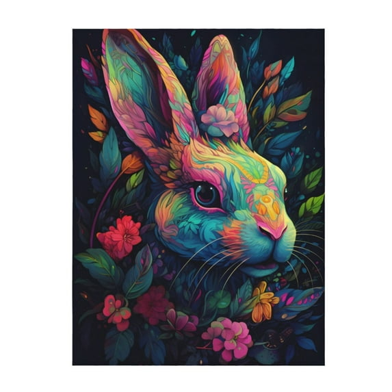 Throw Blanket for Couch Sofa and Bed, Colorful Patterned Rabbit Super Soft Plush Throw Blanket, Fuzzy Cuteness Comfy Warm Washable Flannel Blanket & Throws for All Season 60"x50"