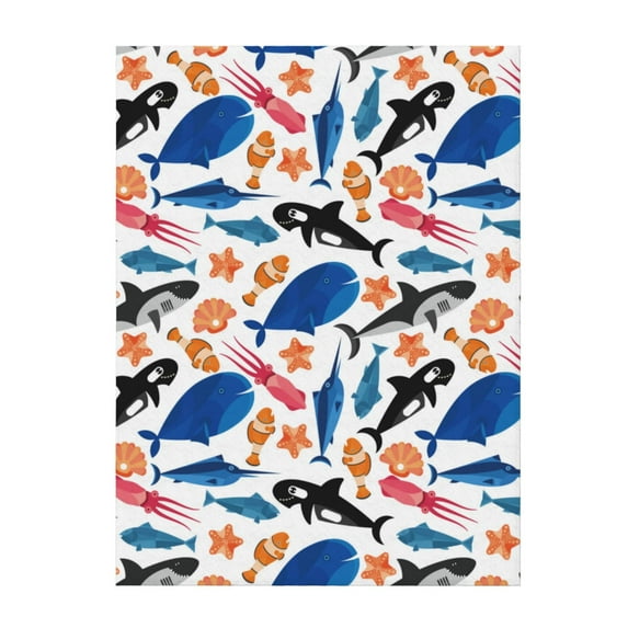 Throw Blanket for Couch Sofa and Bed, Cute sea animals Super Soft Plush Throw Blanket, Fuzzy Cuteness Comfy Warm Washable Flannel Blanket & Throws for All Season 60"x50"