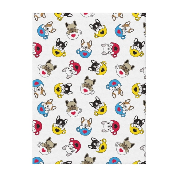 Throw Blanket for Couch Sofa and Bed, French Bulldog Coffee Cup Super Soft Plush Throw Blanket, Fuzzy Cuteness Comfy Warm Washable Flannel Blanket & Throws for All Season