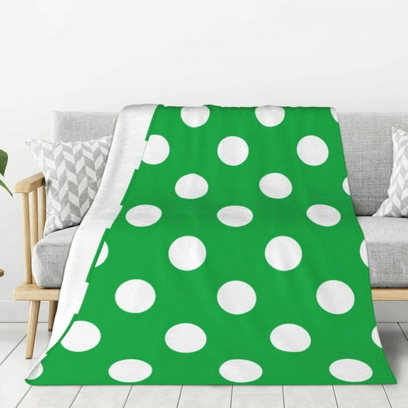 Throw Blanket for Couch Sofa and Bed, Green And White Polka Dot Super Soft Plush Throw Blanket, Fuzzy Cuteness Comfy Warm Washable Flannel Blanket & Throws for All Season 50"x40"