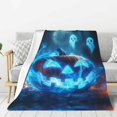 thumbnail image 1 of Throw Blanket for Couch Sofa and Bed, Halloween Blue Flame Pumpkin Ghost Super Soft Plush Throw Blanket, Fuzzy Cuteness Comfy Warm Washable Flannel Blanket & Throws for All Season 40"x30", 1 of 7