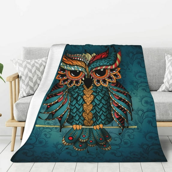 Throw Blanket for Couch Sofa and Bed, Owl In Blue Super Soft Plush Throw Blanket, Fuzzy Cuteness Comfy Warm Washable Flannel Blanket & Throws for All Season