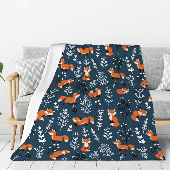 Throw Blanket for Couch Sofa and Bed, cute fall fox Super Soft Plush Throw Blanket, Fuzzy Cuteness Comfy Warm Washable Flannel Blanket & Throws for All Season 40"x30"