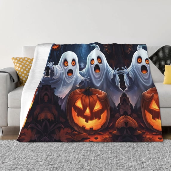 Throw Blanket for Couch Sofa and Bed, Scared Halloween Ghosts Soft Plush Throw Blanket, Fuzzy Cuteness Comfy Warm Washable Flannel Blanket Throws for All Season