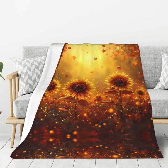 Throw Blanket for Couch Sofa and Bed, Sunlit Autumn Sunflowers Super Soft Plush Throw Blanket, Fuzzy Cuteness Comfy Warm Washable Flannel Blanket & Throws for All Season 50"x40"