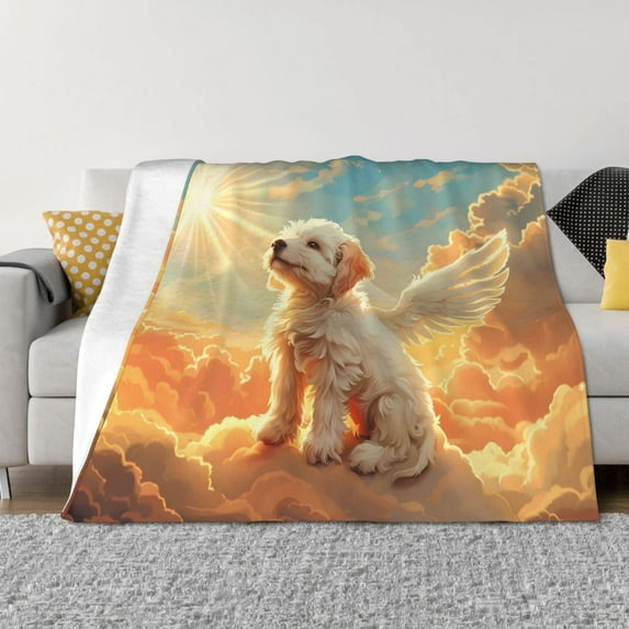 Throw Blanket for Couch Sofa and Bed, Sunshine Golden Cloud Dog Soft Plush Throw Blanket, Fuzzy Cuteness Comfy Warm Washable Flannel Blanket Throws for All Season