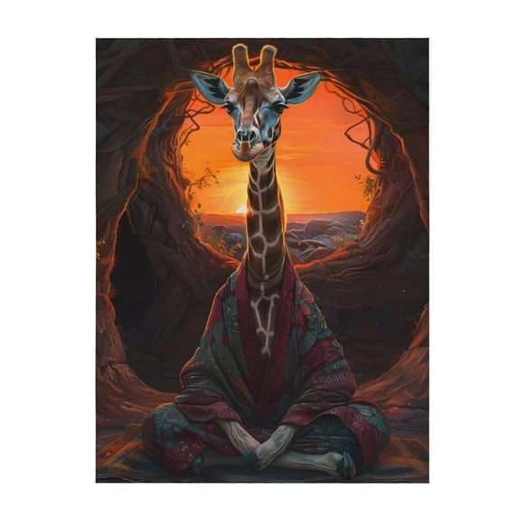 Throw Blanket for Couch Sofa and Bed, Tree Hollow Meditating Giraffe Super Soft Plush Throw Blanket, Fuzzy Cuteness Comfy Warm Washable Flannel Blanket & Throws for All Season 80"x60"