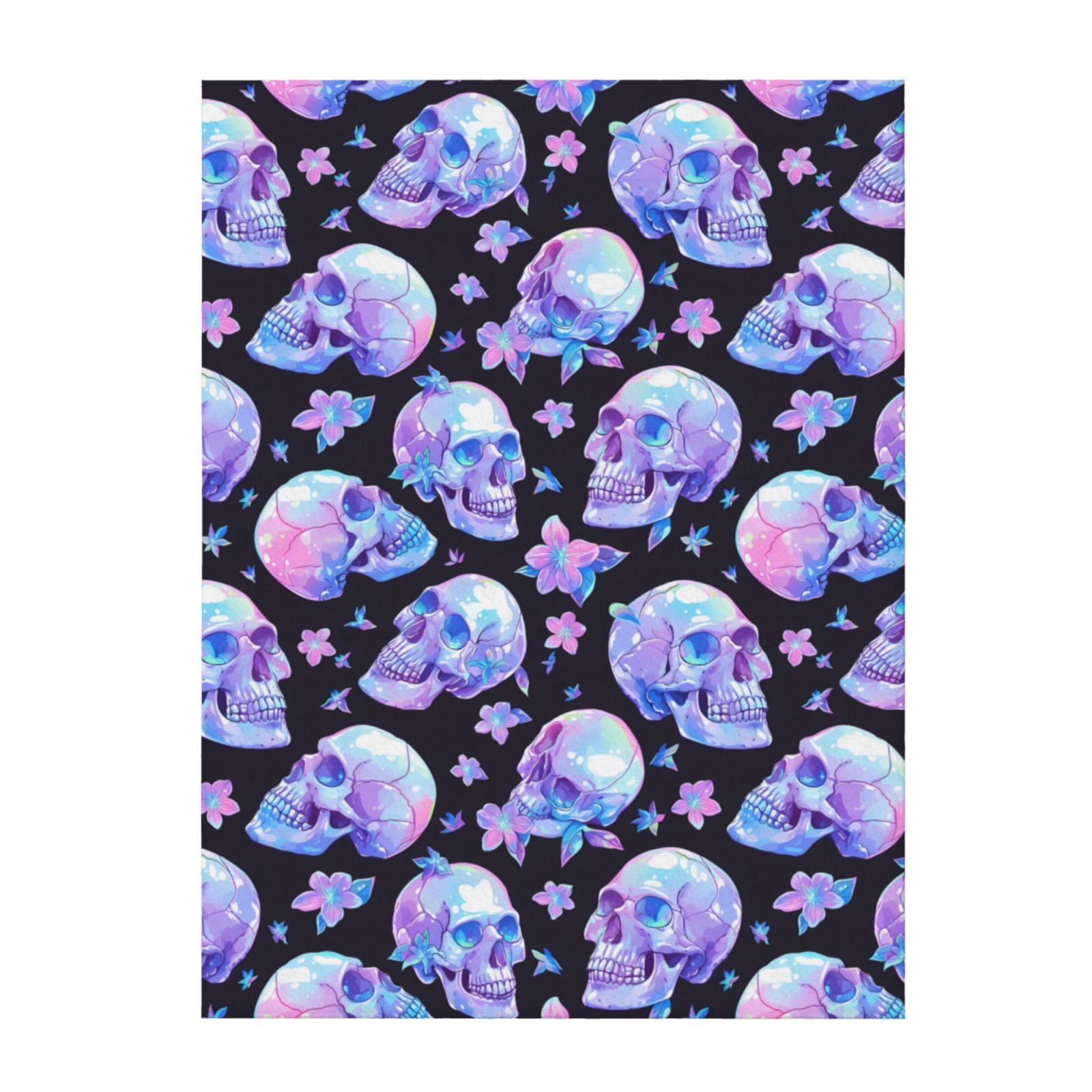 Throw Blanket for Couch Sofa and Bed, blue Skull flower Super Soft Cozy