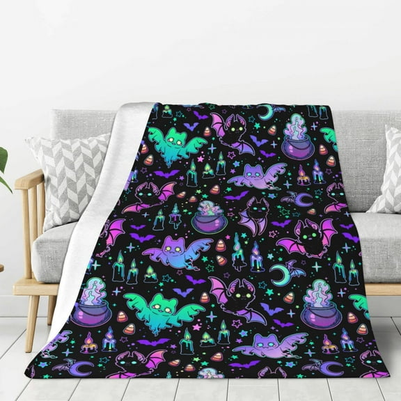Throw Blanket for Couch Sofa and Bed, cartoon bat halloween Super Soft Cozy Plush Throw Blanket, Fuzzy Lightweight Warm Comfy Cute Flannel Blanket & Throws for All Season 50"x40"