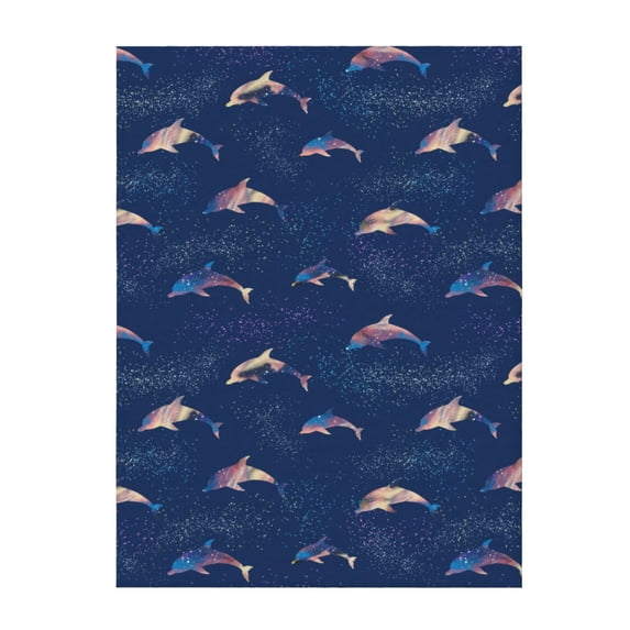 Throw Blanket for Couch Sofa and Bed, dolphin bright galaxy stars navyblue Super Soft Plush Throw Blanket, Fuzzy Cuteness Comfy Warm Washable Flannel Blanket & Throws for All Season 50"x40"