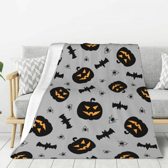 Throw Blanket for Couch Sofa and Bed, halloween pumpkins bat Super Soft Plush Throw Blanket, Fuzzy Cuteness Comfy Warm Washable Flannel Blanket & Throws for All Season