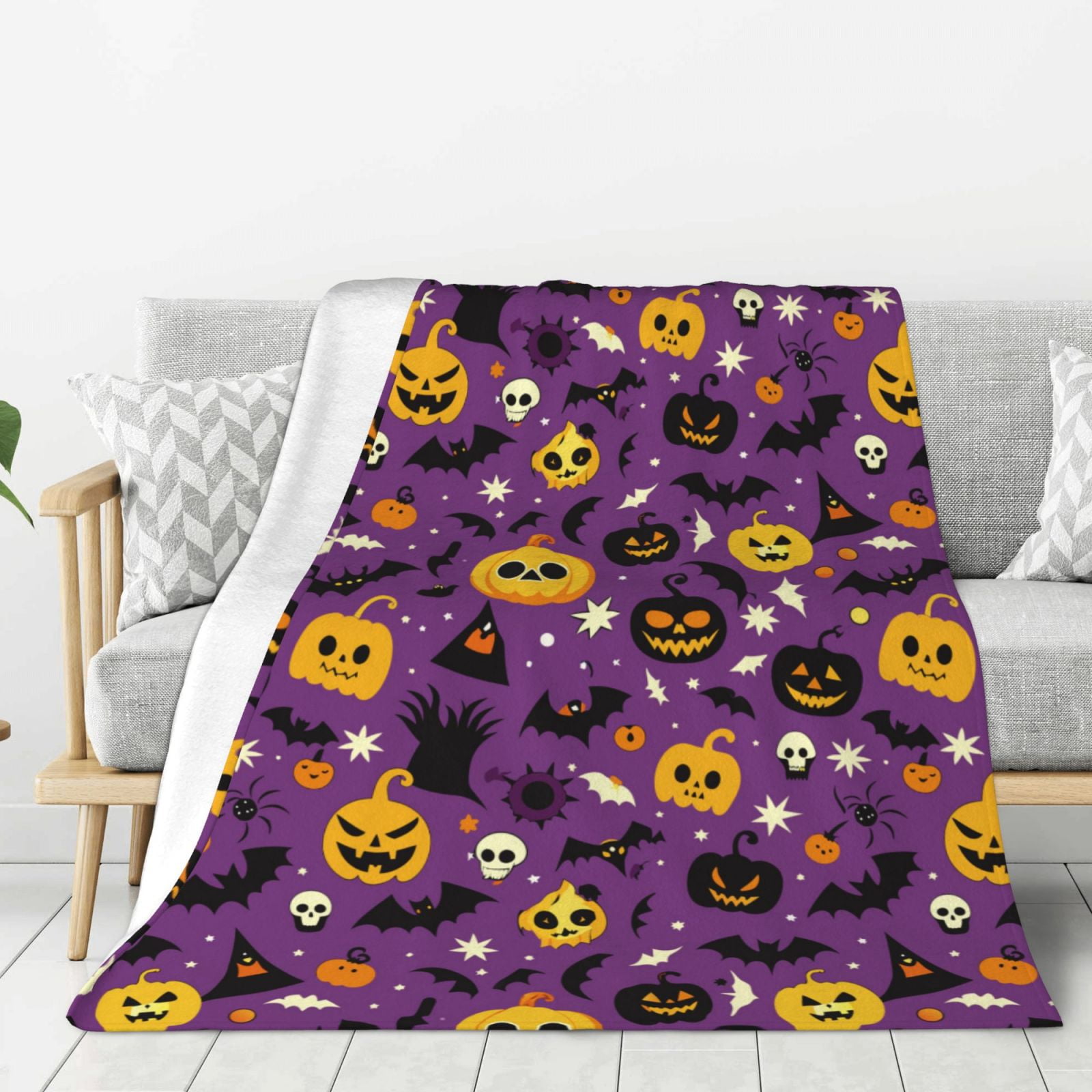 Throw Blanket for Couch Sofa and Bed, halloween purple background