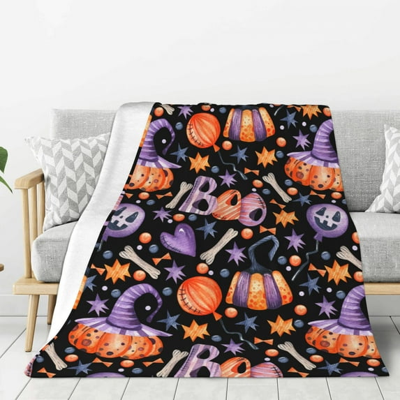 Throw Blanket for Couch Sofa and Bed, pumpkin halloween hats Super Soft Plush Throw Blanket, Fuzzy Cuteness Comfy Warm Washable Flannel Blanket & Throws for All Season 60"x50"