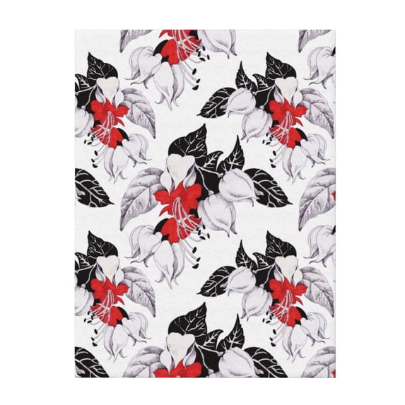 Throw Blanket for Couch Sofa and Bed, red white flowers black Super Soft Plush Throw Blanket, Fuzzy Cuteness Comfy Warm Washable Flannel Blanket & Throws for All Season 80"x60"