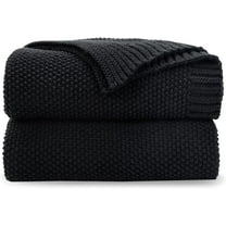 Throw Blanket for Couch, Soft Cozy Cable Knit Throw for Bed Sofa Living Room, Lightweight Warm Decorative Farmhouse Christmas Blanket-50"x60"Jet Black