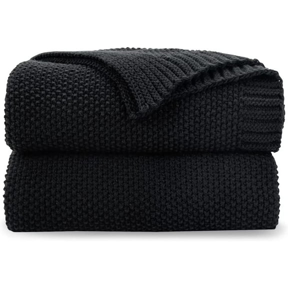 Throw Blanket for Couch, Soft Cozy Cable Knit Throw for Bed Sofa Living Room, Lightweight Warm Decorative Farmhouse Christmas Blanket-50"x60"Jet Black